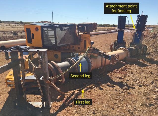 Final position of telehandler and pipe assembly showing the lifting arrangement.