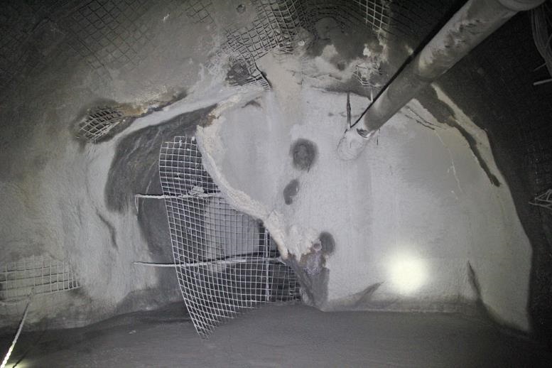 Drive side of failed paste wall with fill pipe through wall