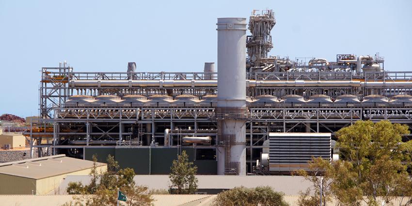 The image shows an industrial facility with complex structures and equipment, likely a major hazard site for handling dangerous goods